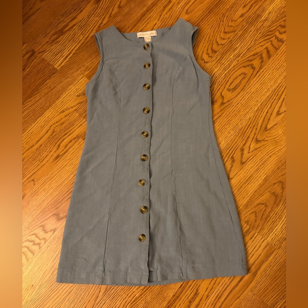 Grayish Blue Sleeveless Button Down Dress